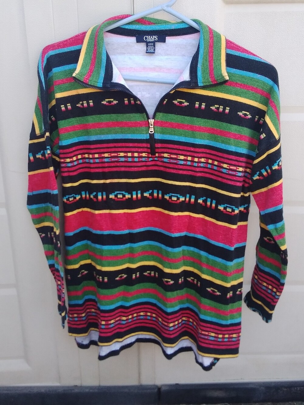 Chaps 90s 1/4 Zip Southwestern Stripe  Pullover Blanket Print Cotton Med M Weste